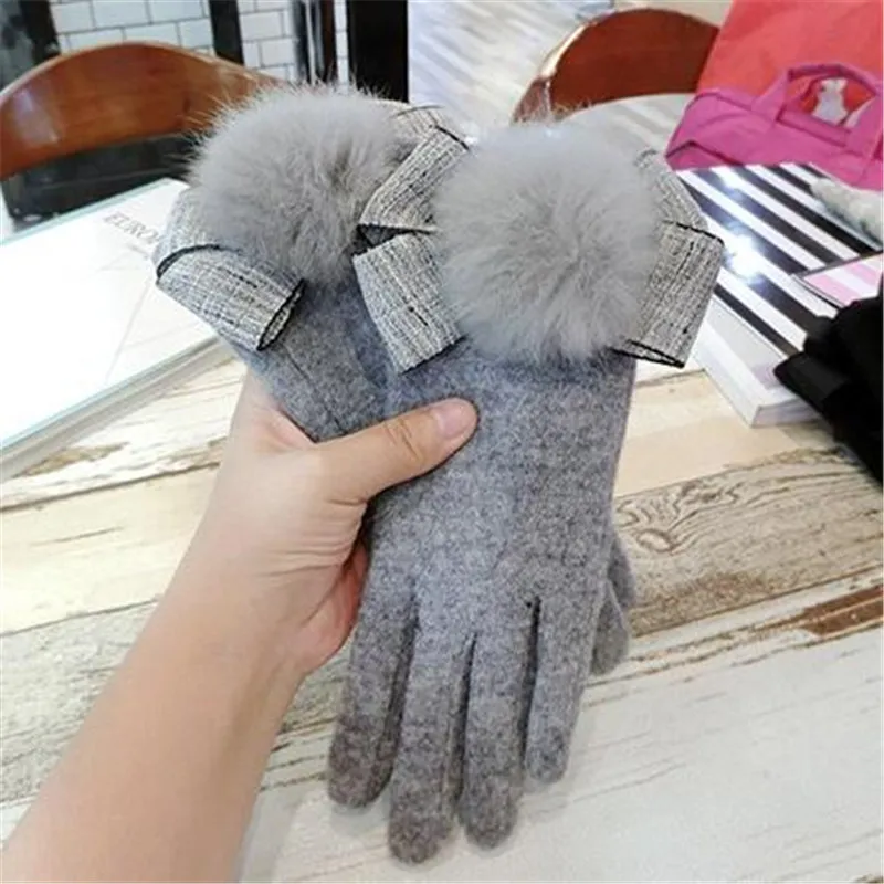 Корейские модные женские зимние кашемировые перчатки из кроличьего меха, розовые женские перчатки для девочек, аксессуары рукавички