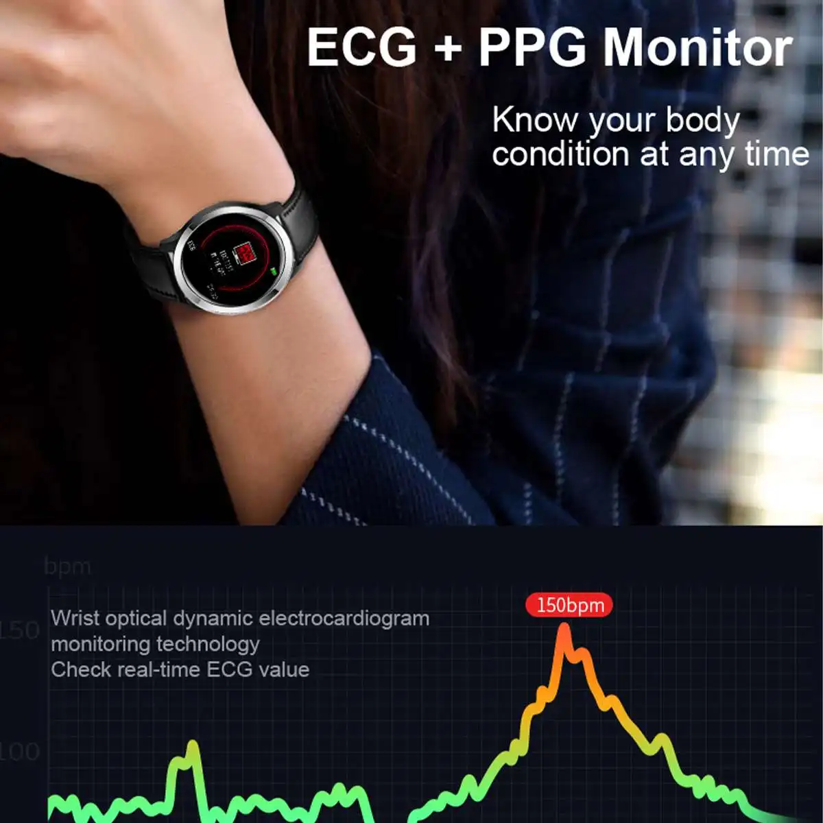 Смарт-часы ECG+ PPG с bluetooth, устройство для подавления сердечных сокращений в крови, мониторинг сердечного ритма 1,3 дюймов, цветной экран, водонепроницаемый IP68