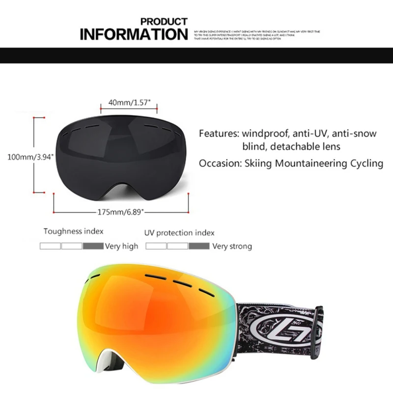 Rimless Ski Goggles Double Layers Anti-fog Big Ski Mask Glasses Skiing Snow Snowboard Goggles Eyewear UV Protect NEW