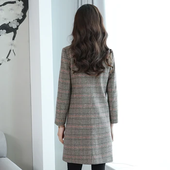 

code Big 2020 Autumn Long style wool jacquard Plaid Cardigan coat Korean version loose ladies Streetwear button cardigan coat