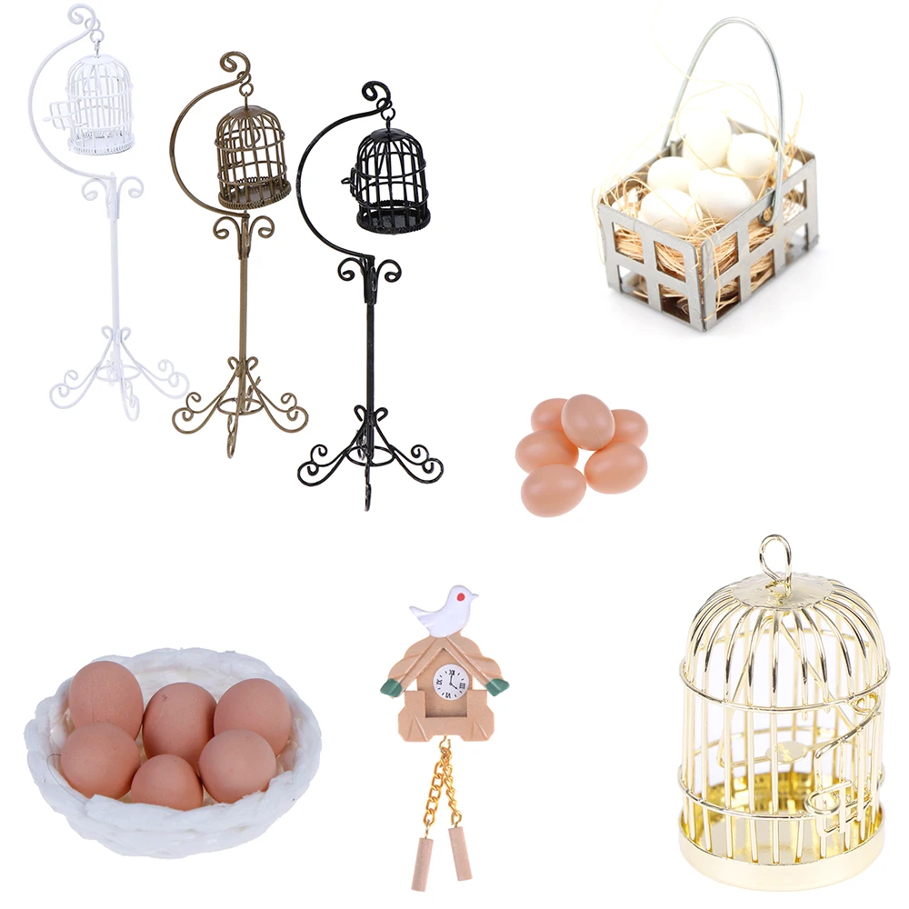 

1:12 Mini Dollhouse Metal Bird Cage Model With Holder Doll House Miniature Decorations Modern Home Room Crafts Children Toys