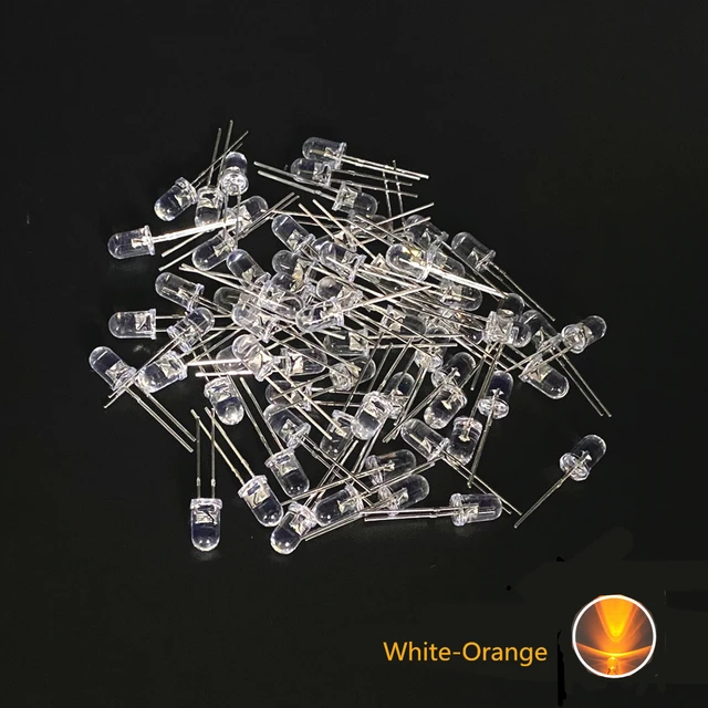 100pcs 5mm LED Diode 5 mm Assorted Kit White Green Red Blue Yellow Orange Pink Purple Warm white DIY Light Emitting Diode 100pcs White-Orange