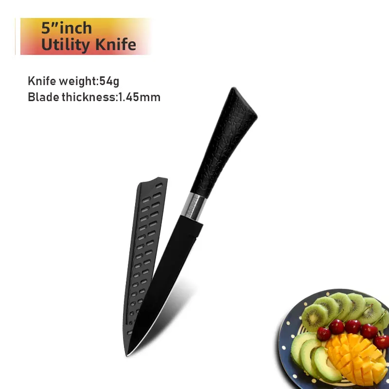 5 inch Utility knife Ножи для шеф-повара, ножи из нержавеющей стали, инструменты, черное лезвие, инструменты для очистки овощей, Santoku, шеф-повара, набор кухонных принадлежностей для нарезки хлеба, инструменты - Цвет: 5 inch Utility knife