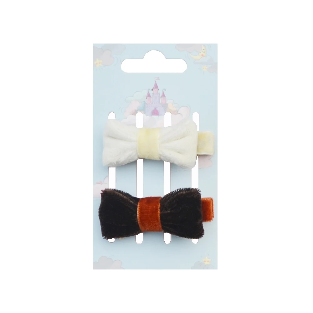 

Autumn Winter 2 Pcs/Pack Adorable Ivory/Dark Brown Wool Hair Clips Velvet Cutie Headwear Bow For Toddler Girls Party Hair Clip