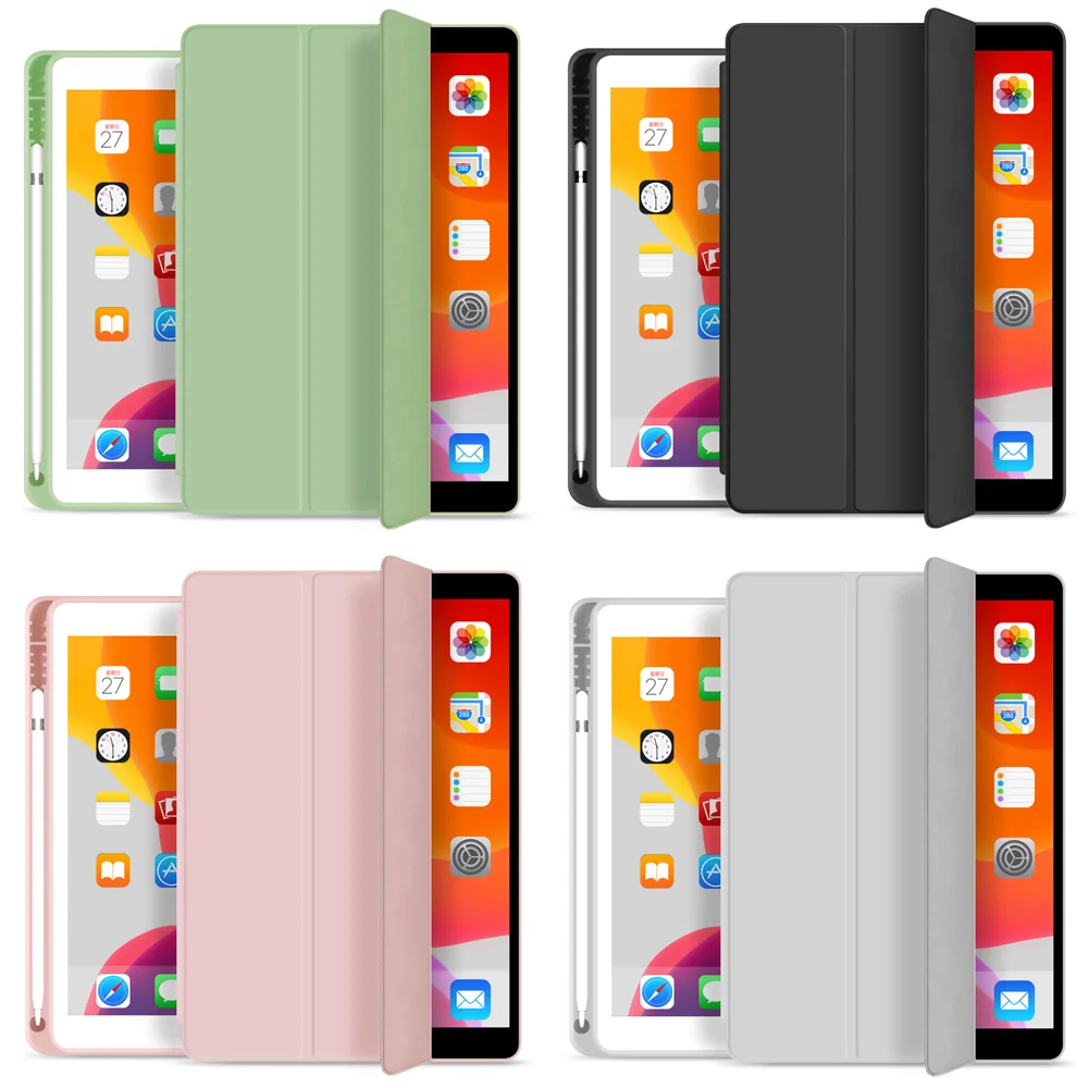 Для нового iPad 10,2 дюймов 7th Gen чехол с держателем для карандашей, тонкий трехскладной PU кожаный смарт-чехол просыпается