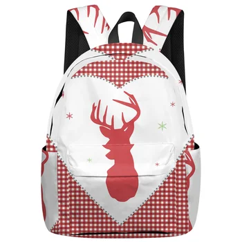 

Christmas Themed Cartoon Hearts And Deer Heads Backpack Interior Key Chain Holder Luxury Backpack Arcuate Shoulder Strap