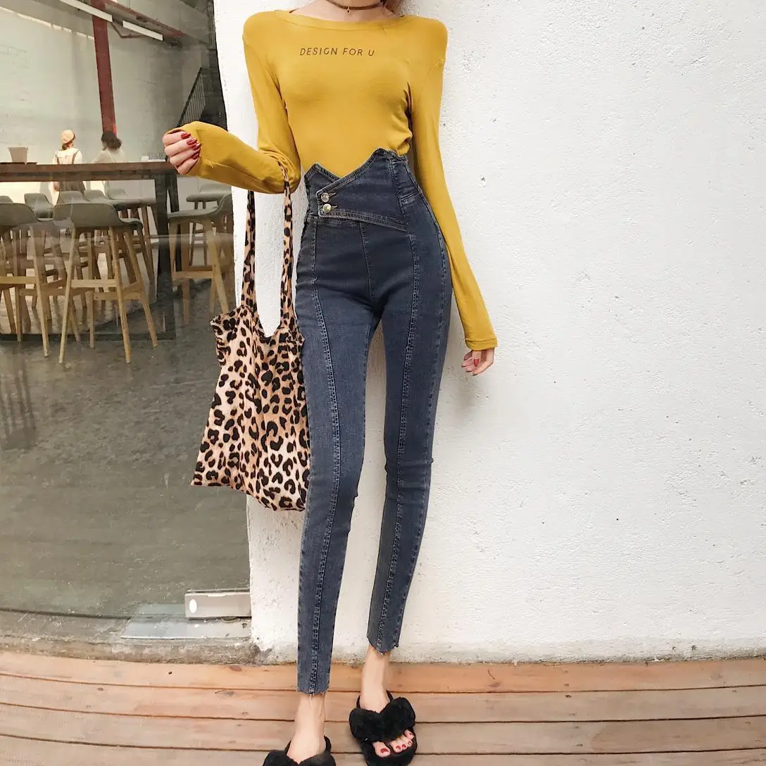 

Autumn 2019 Pants New Women Wear High Waist Tight Body Slim Pencil Pants Jeans Trousers Pencil Pants Full Length Jeans Women