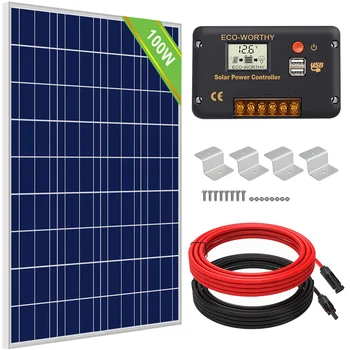 

ECO WORTHY poly 100W 12V battery charge Solar Panel Kit Module For RV Marine Trailer 12V Battery Charge Daily Output 500 W·H
