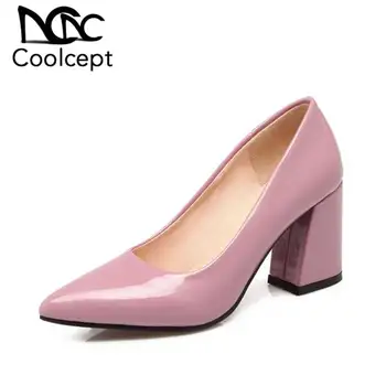 

Coolcept Size 32-46 Women Pumps Thick High Heels Shoes Women Pointed Head Fashion Good Quality New Design Office Lady Footwear