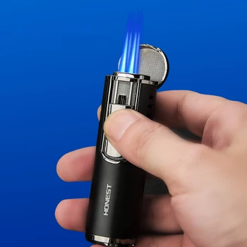 

HONEST High-end Gas Lighter Jet Four Butane Torch Turbo Lighter Cigarette Lighters Smoking Accessories Gadgets for Men