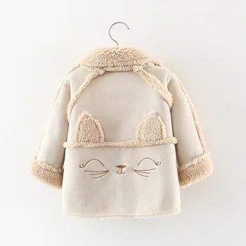 

Girls Casual Thick Woolen Coats Cartoon Cat Children's Pocket Single-breasted Outerwear Baby Kids Warm Jackets Clothes
