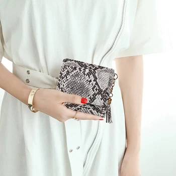 

Vintage Women Clutch Bags Short Purse Snake Printing PU Leather Card Wallet Tassel Fashion Soft Square Small Purse