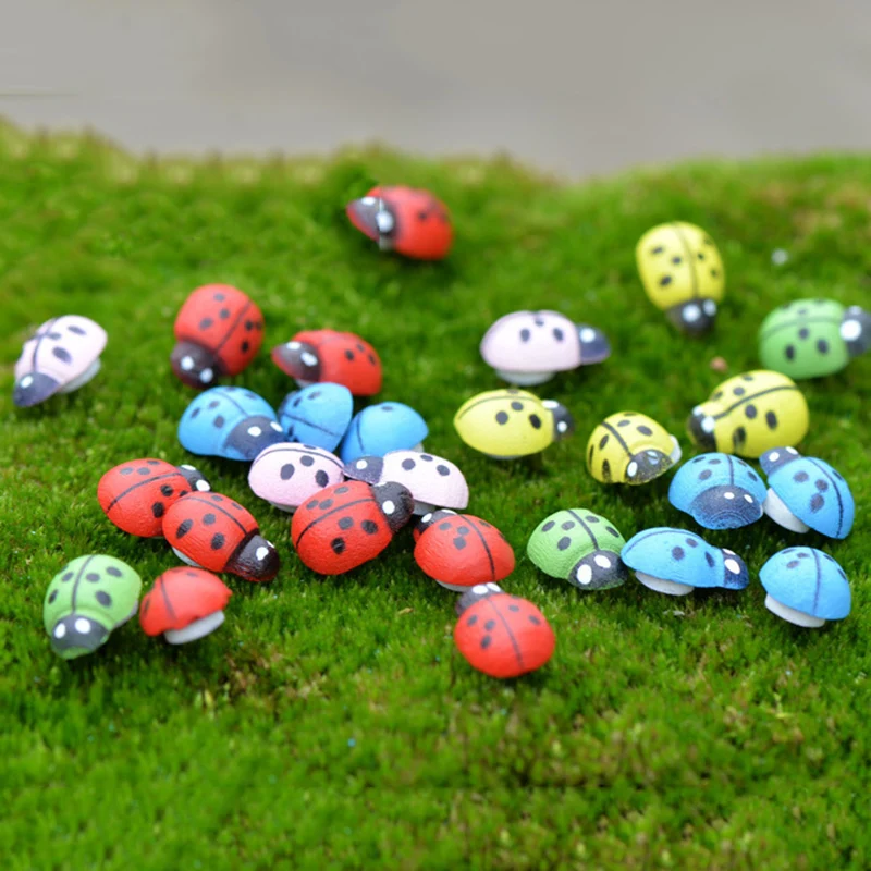 

50PCS Garden Microscape Decoration Accessories Succulent Home Decor Ornament Wooden Crafts Beetle Coccinelle Seven Star Ladybug