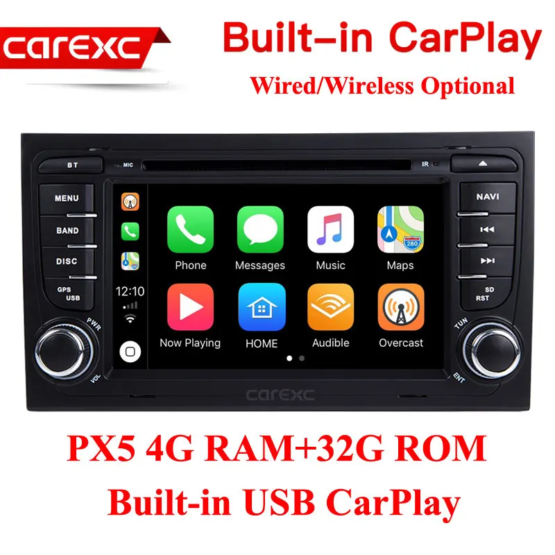 CarExc 2 din Android 9,0 радио Поддержка беспроводной CarPlay Muiltmedia DVD плеер с gps-навигатором для Audi A4 S4 RS4 2002-2008 SEAT EXEO - Цвет: PX5 32G ROM