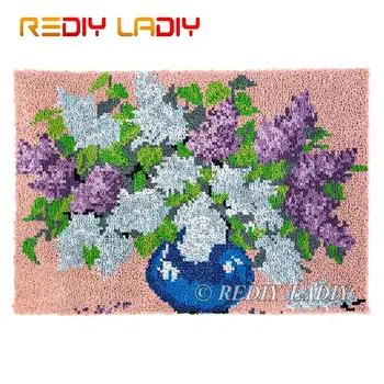 

Latch Hook Rug Lilacs Vase Chunky Yarn Tapestry Kits DIY Carpet Rug Knitted Floor Mat Crocheting Cushion Arts & Crafts 85*58cm