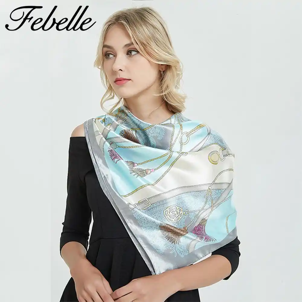 Febelle 90*90 см шелковый шарф женский платок с принтом атласный квадратный роскошный