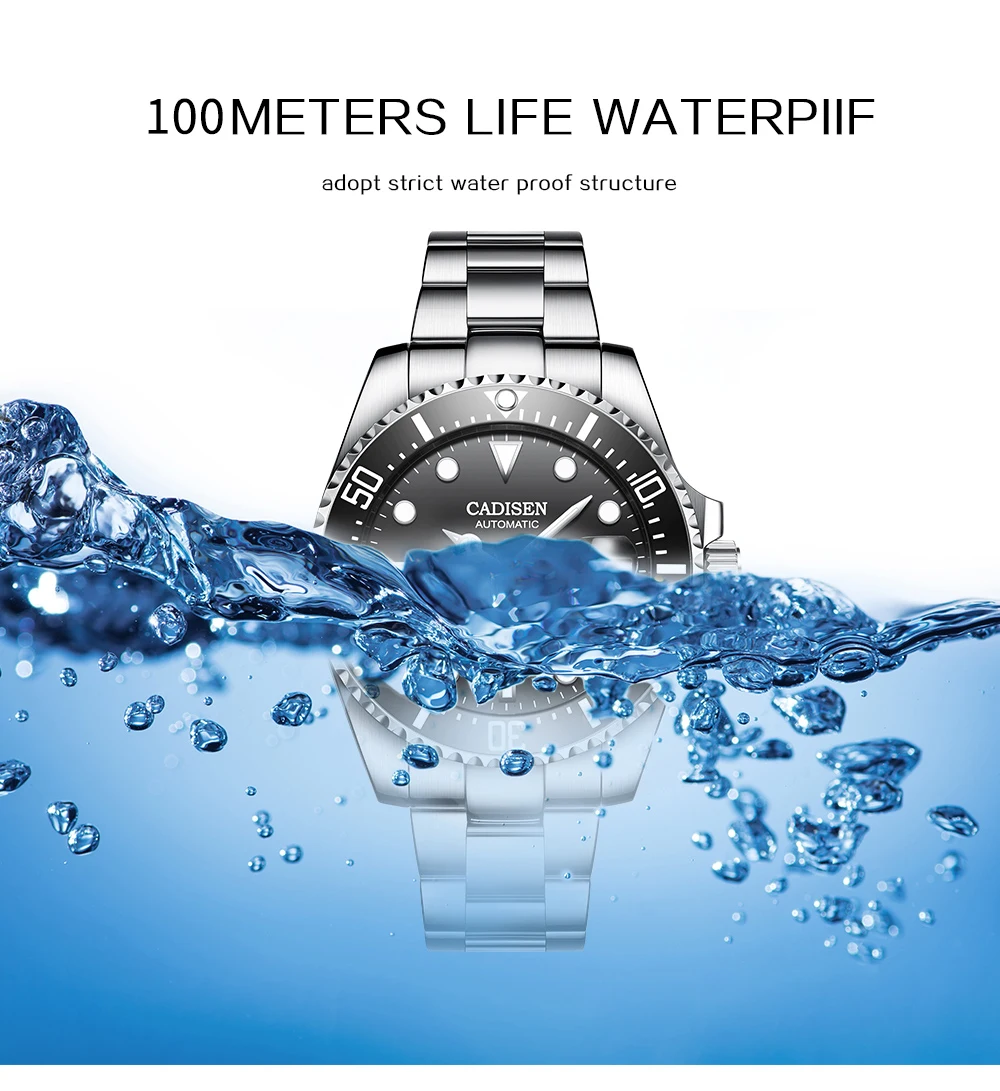 CADISEN Watch for Men NH35A Movement Diving 10Bar Waterproof 43mm Automatic Watch Men Luxury Mechanical Wristwatch 2022