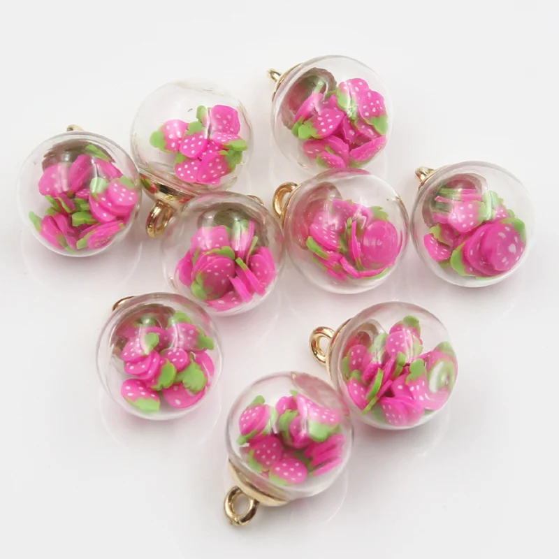 20pcs Charms Fruit Orange Juice Apple Strawberry Lemon Kiwi Avocado Glass Ball 16mm Pendants Findings DIY For Earrings Necklace 