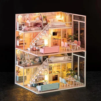 

Doll House Miniatures Decorative Mini House Educational Toys Handmade DIY Hut for Birthday Gifts