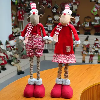 

Christmas Reindeer Doll With Telescopic Legs Stuffed Animal Toy Holiday Figurines Gift Desktop Ornament