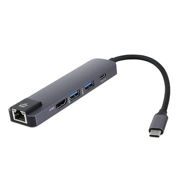 

5 in 1 USB Type-C Hub Hdmi 4K USB C Hub to Gigabit Ethernet Rj45 Lan Adapter for Thunderbolt 3 USB-C Charger