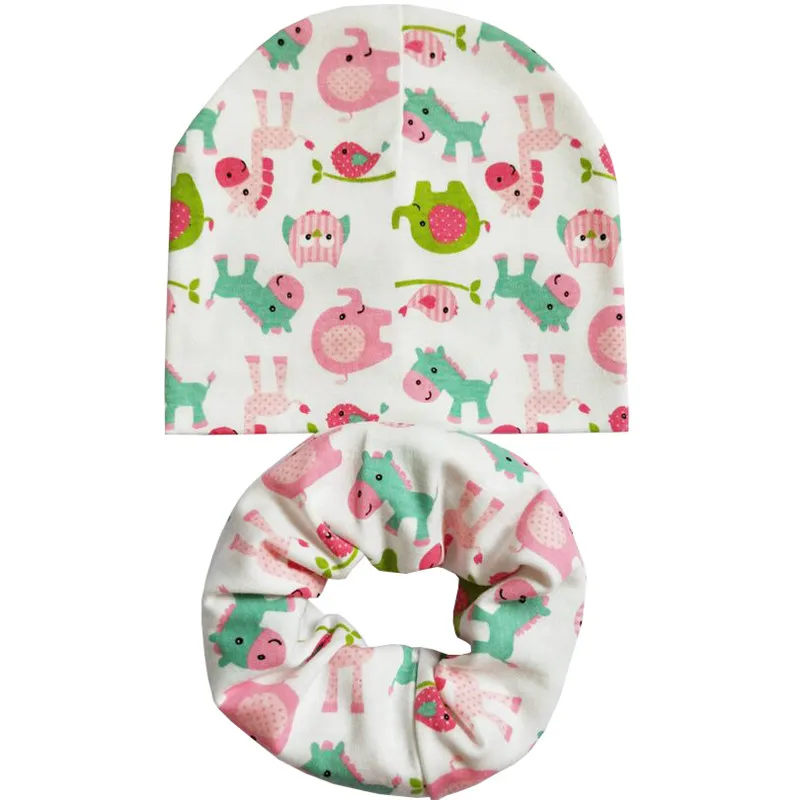 Pink elephant Новая модная детская шапка с героями мультфильмов на весну, осень и зиму, комплект для мальчиков и девочек, шарф с шеей, теплые шапки, детские вязаные шапки, комплекты, хлопковая детская шапка, шарф - Цвет: Pink elephant