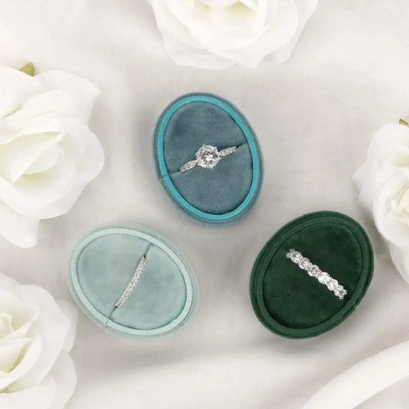

Oval Velvet Ring Box Single Ring Display Holder with Detachable Lid Ring Box Holder for Wedding Ceremony(Blue Gray)