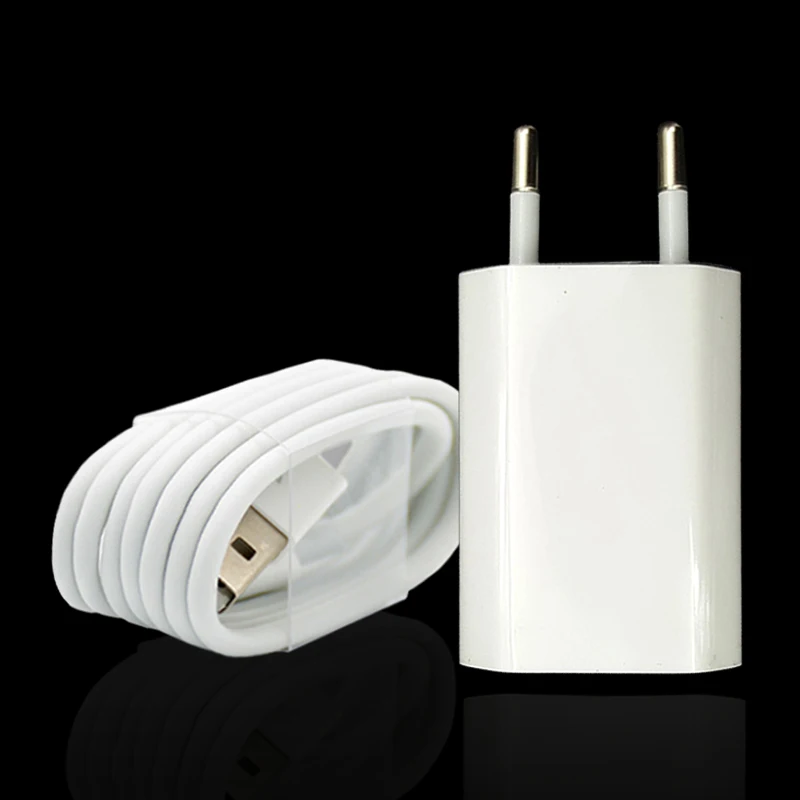 2 Set/Lot Wall AC EU Plug USB Charger For iPhone 8 Pin USB Charging Cable + Travel Charger Adapter For Apple iPhone 5 5S 6 6S 7