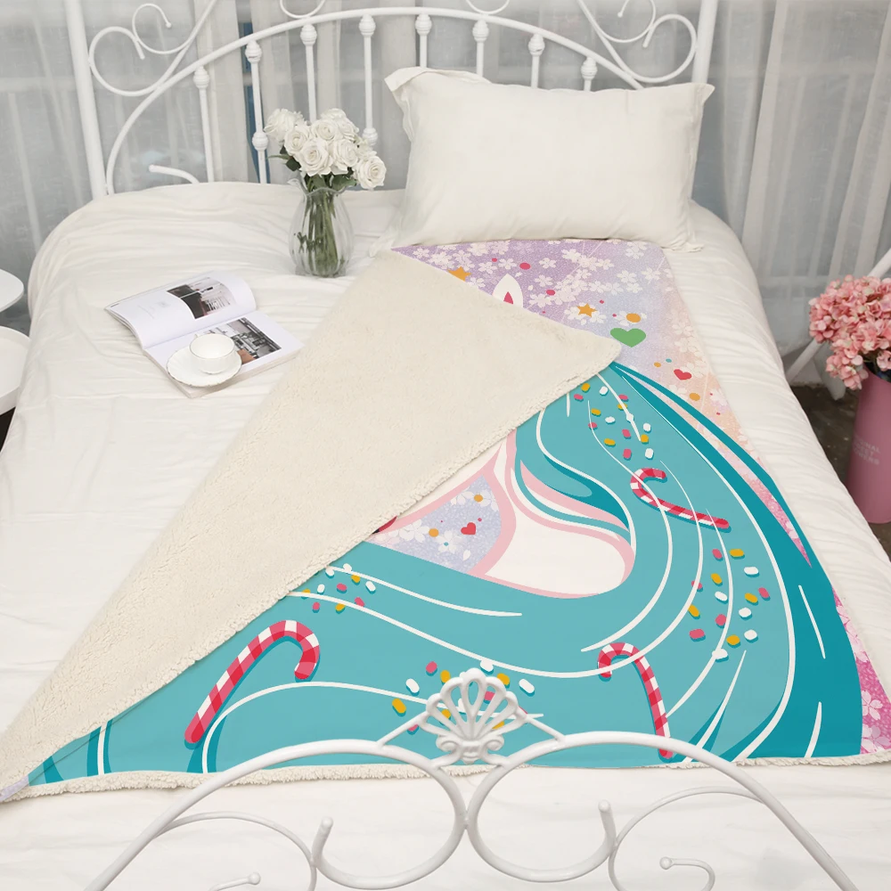 Радуга Единорог кровать одеяло s, милые девушки цветы Единорог толстые двухслойные плюшевые броски, легкий путешествия Кемпинг одеяло