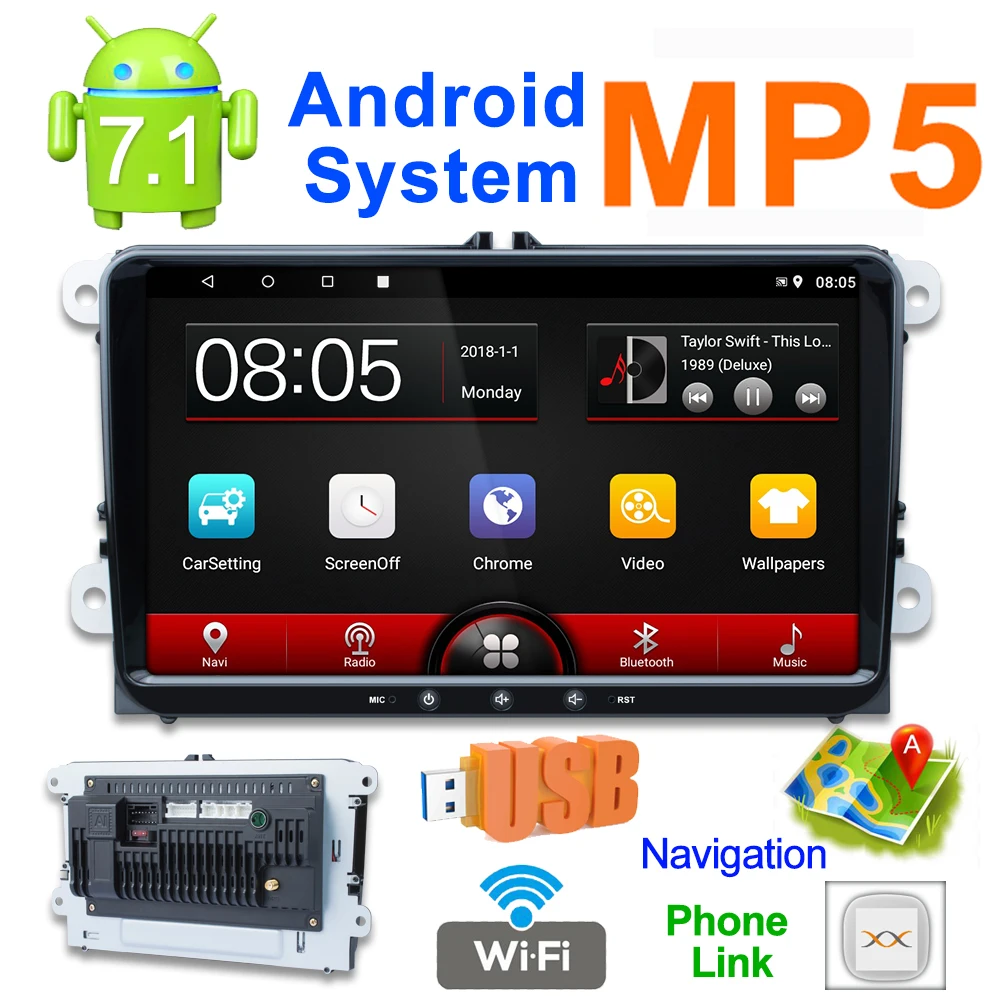 Podofo Android 8,1 2Din Автомагнитола для VW/Volkswagen/Golf/Polo/Tiguan/Passat/b7/b6/leon/Skoda/Octavia gps Автомобильный мультимедийный плеер