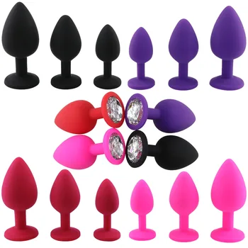 3 Size multiple colour Silicone Butt Plug with Crystal Jewelry Smooth Touch Anal  No Vibration  Sex Toys for Woman Men Gay 1