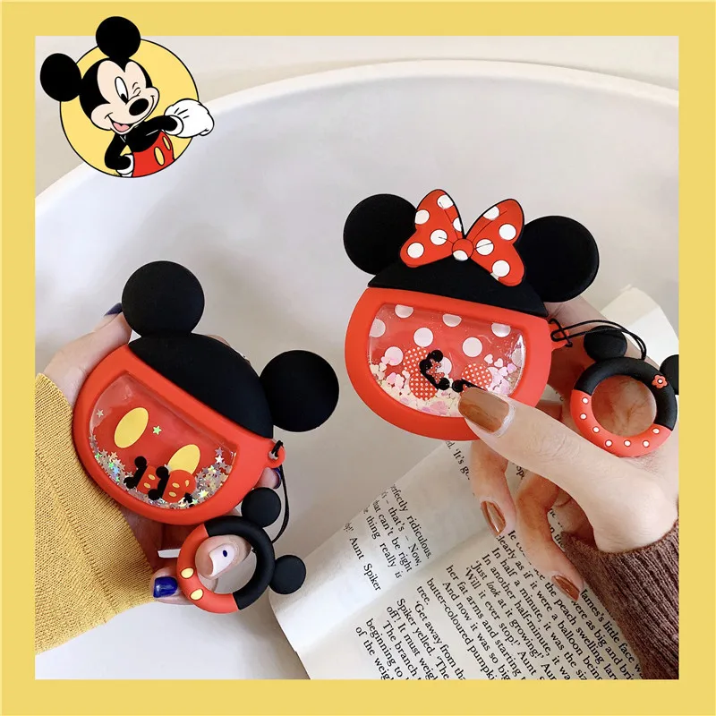 

3D Cartoon Cute Mickey Minnie Soft Quicksand Silicone Earphone Case For Airpods 1/2 Headphone Cases for Air pod Case Protection