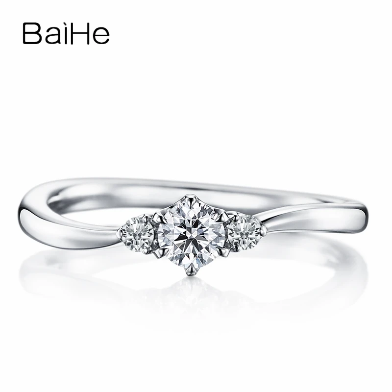 BAIHE однотонное 10K белое золото (AU417) сертифицировано 0.25ct круглый 100% Муассанит