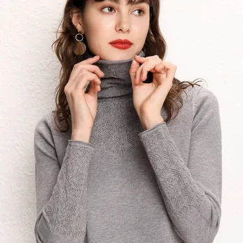 

2020 Women Sweater casual solid Gray turtleneck female pullover full sleeve warm soft spring autumn White