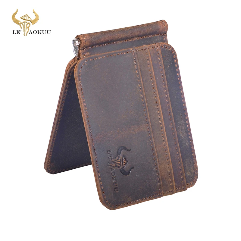 Trend Brand Unisex Leather Design Fashion Gift Slim Wallet travel front pocket money clip mini clamp purse synthetic leather wallet metal money clip
