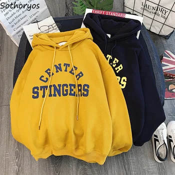 

Hoodies Women Plus Velvet Thick Female Leisure Korean Style Student Loose Hooded Printed Large Size Womens Sweatshirts Casual