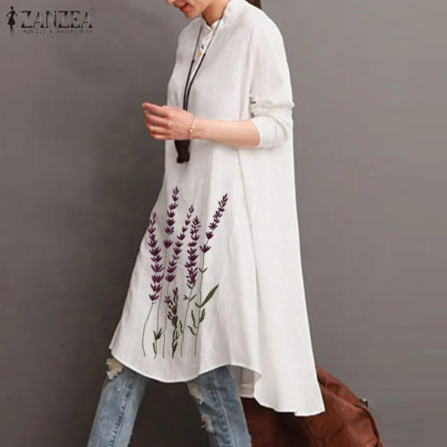 Vintage Women's Embroidery Blouse ZANZEA Autumn Floral Long Tops Casual Long Sleeve Shirts Female Button Robe Plus Size Tunic 2