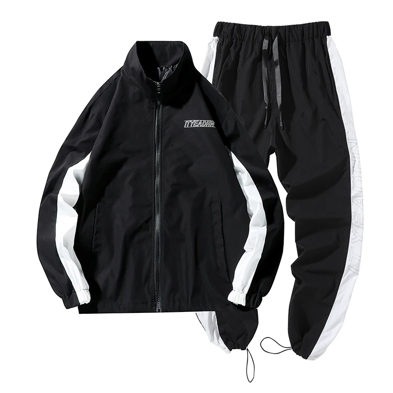 

2020 Autumn Hip Hop 2 pieces Set Mens Tracksuit Casual Printed Suits Stand Collar Sweatshirts Men Jacket And Pants