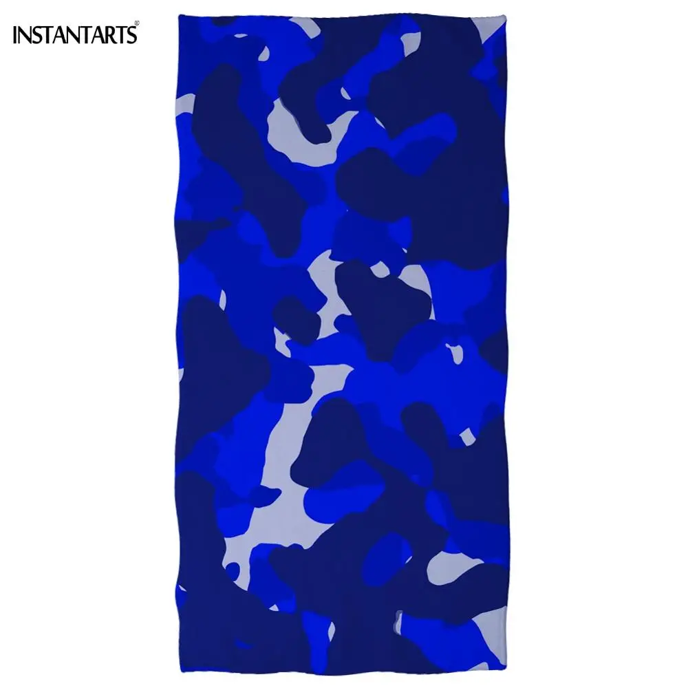 

INSTANTARTS Blue Camouflage Pattern Swimming Beach Towel Outdoor Travel Towels Quick Dry Sports Gym Microfiber Pool Bath Towels