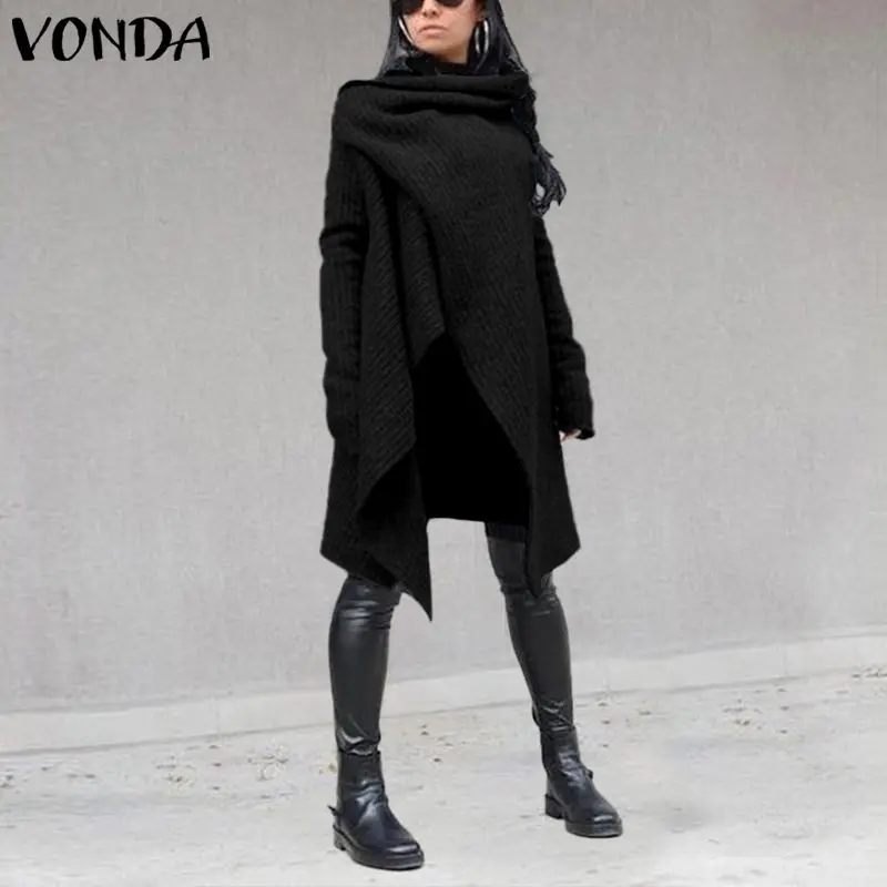 VONDA Women's Blouse 2019 Autumn Winter Coats Female Turtleneck Knitting Sweater Cardigan Casual Sweatshirt Shirts Plus Size - 4.00041E+12