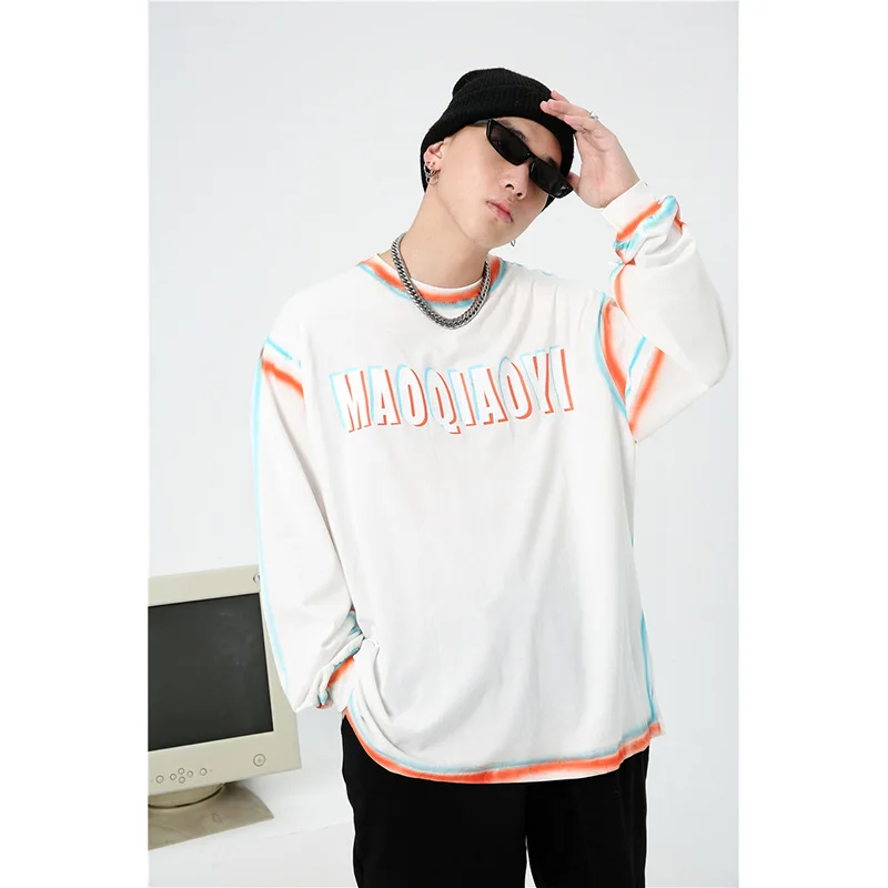 

Autumn and Winter round Neck Pullover Men's Popular Brand Loose Graffiti Contrasting Color Printed Letter Sweatshirt