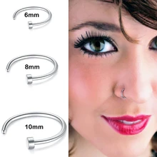 1 шт., женское кольцо-гвоздик из нержавеющей стали, ноздри, нос, клипса, украшения для носа и тела, поддельные украшения для пирсинга, 6, 8, 10 мм