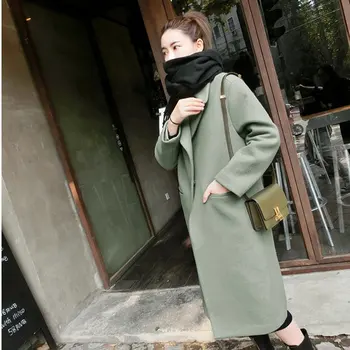 

Over-knee Length Thickened Woolen Overcoat Long-sleeved Outerwear for Women Slim Autumn & Winter Topcoat with Turn-down Collar