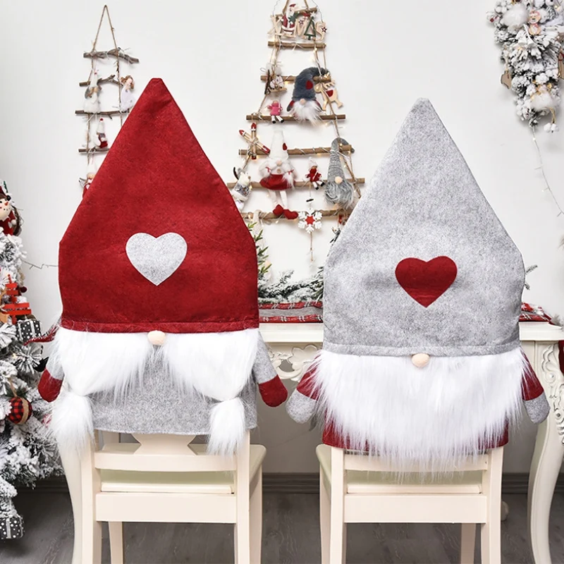 

2 Pcs Christmas Chair Covers,Santa Hat Chair Back Suit Slipcovers for Home Dining Room Holiday Party DÃ©Cor (Grey+Red)