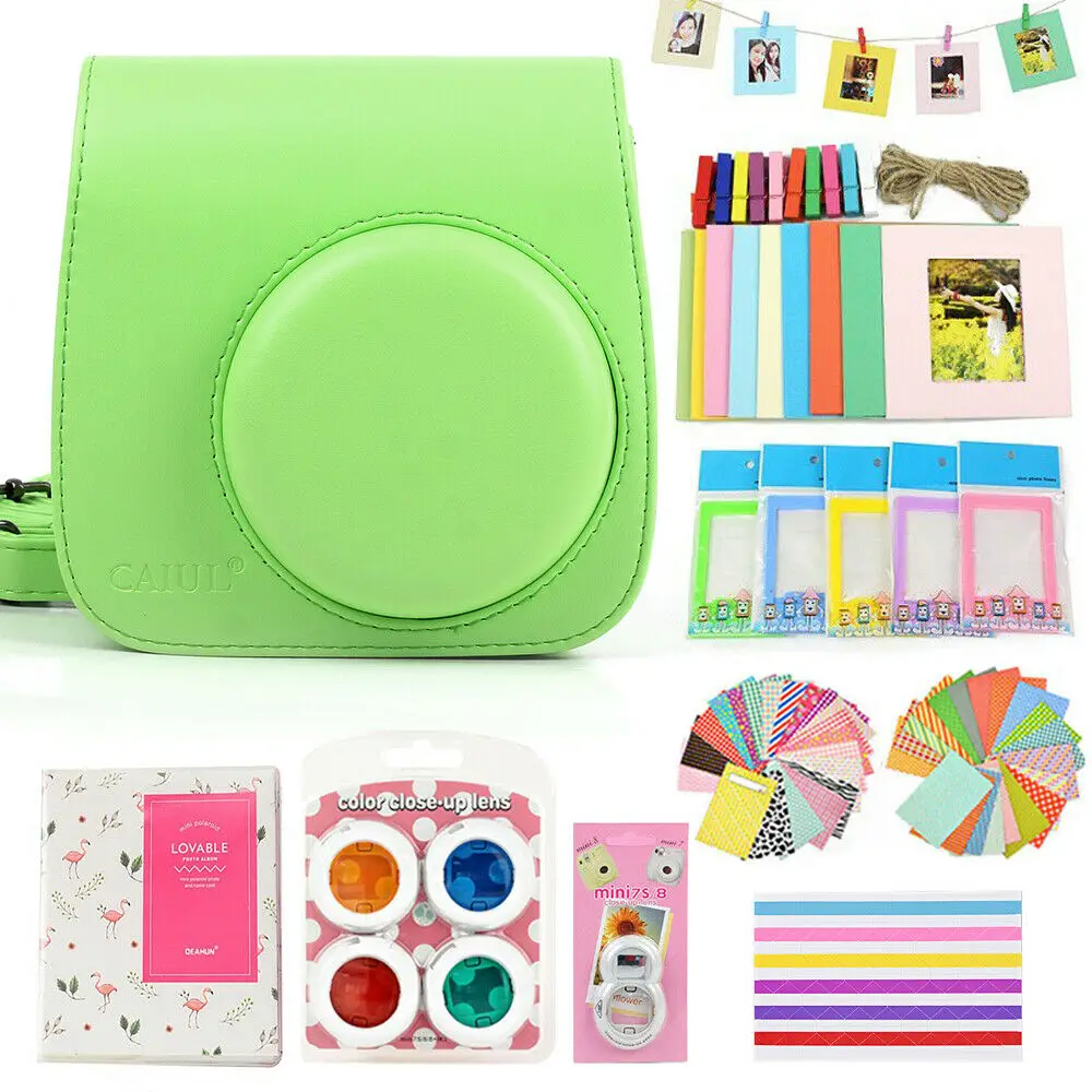Lime Green Чехол Fujifilm Instax Mini сумка Аксессуары для камеры комплект фотоальбом фильтры для объектива наклейки для Instax Mini 8 Mini 9 мгновенная камера - Цвет: Lime Green