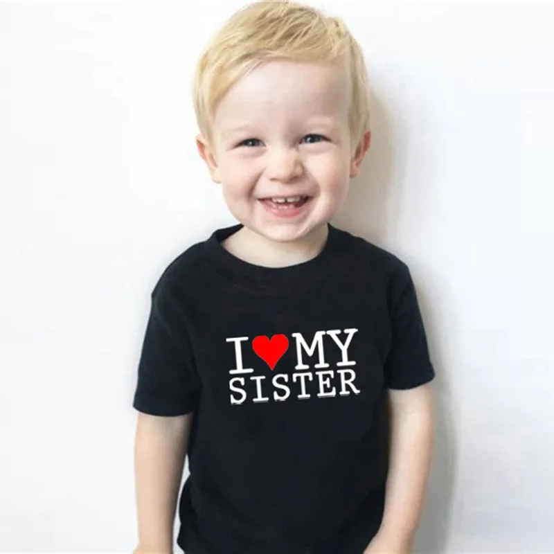 Детская футболка с надписью «I Love My Sister» летняя хлопковая футболка с короткими рукавами и круглым вырезом футболка для маленьких мальчиков и девочек одежда для малышей с надписью «Sister Brother»