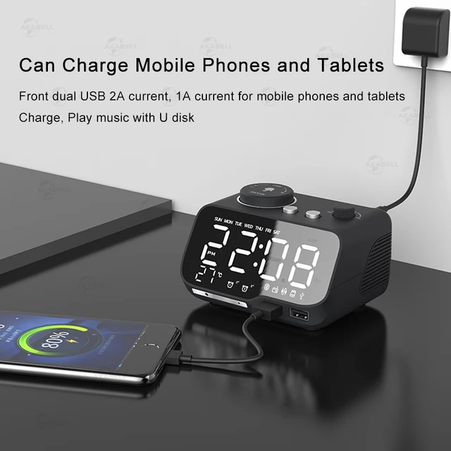MICLOCK【Upgraded】Alarm Clock with USB Charger LED Digital Alarm Clock with FM Radio, Bluetooth Speaker, Temperature, Snooze 5
