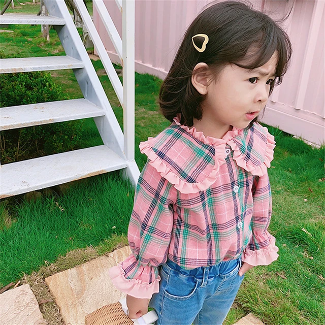 Ropa de manga larga para niño y niña, camisa a cuadros con volantes, blusas y encantadoras para 1-7T - AliExpress