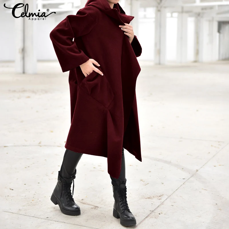 Женское пальто с капюшоном размера плюс женские длинные куртки на молнии с длинным рукавом Женская плиссированная однотонная Повседневная Свободная зимняя верхняя одежда