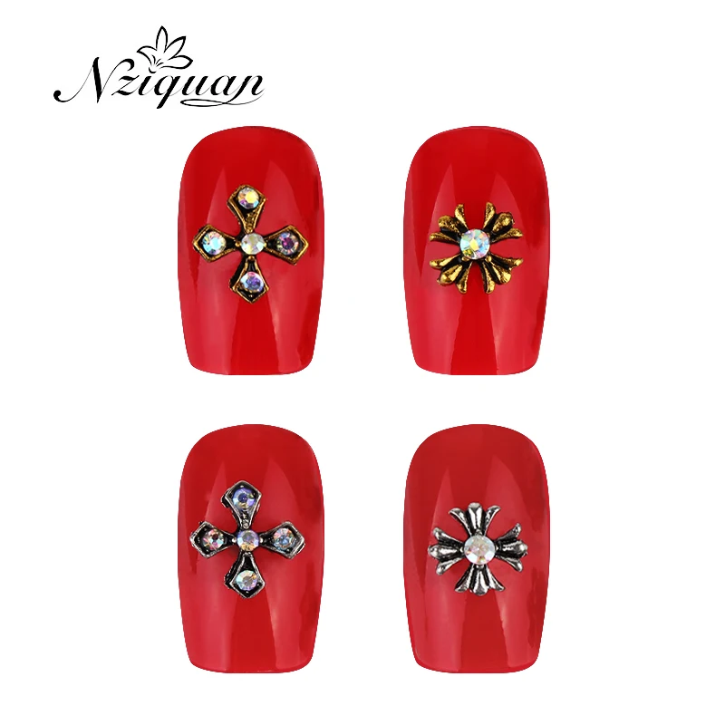 

NZIQUAN10 Pieces/Cross with Nail Decoration, Metal Decoration DIY Nail Art Decoration Rhinestone Accessories